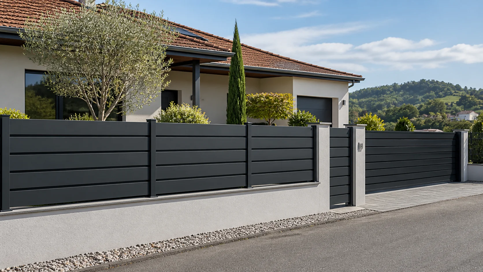 Moderna aluminijasta ograja Prizma Linea 125 v antracit barvi